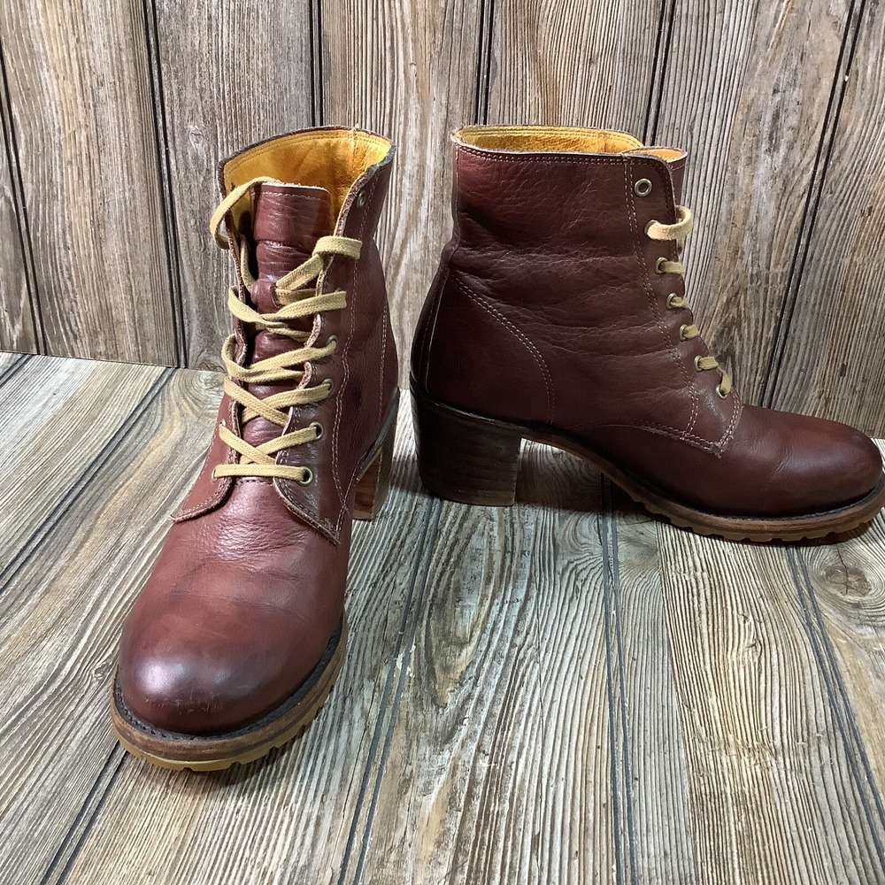 RARE Frye Sabrina 6G Boots Womens Lace Up Brown Marbled Combat Vintage Size 10 M - Picture 9 of 14
